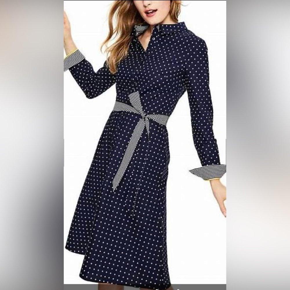 NWT Boden navy blue posy cotton dot shirtdress Size 16
